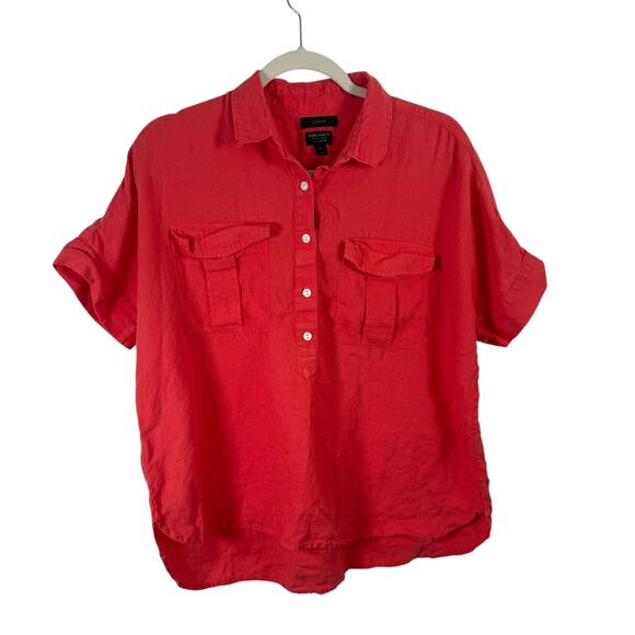J Crew Baird McNutt Linen Orange Popover Blouse Lagenlook Coastal Womens 10 - Picture 1 of 7